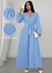 2026 Curvy Crisscross Collar Pleated Long Sleeve Jumpsuit, Self Tie Waist Bow Elegant Versatile Outfit_ecoleips.com