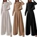 Women's Loose Two-Piece Suit Solid Color Long Sleeved Casual Wide Leg Pants Autumn Winter European American Style Clothing_ecoleips.com
