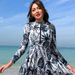 Muslim Swimsuit Leaf Pattern Long Sleeve Swimsuit Set European And American Style Women's Fashionable Swimwear One Piece Swimsuit For Adults_ecoleips.com