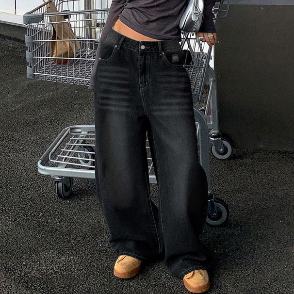 "Distressed Wide-Leg Denim Jeans – Extra Long & Loose Fit (Bluish/Black/Light Gray, XS-XXL)"_ecoleips.com