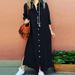 Muslim Dress Women Elegant Linen-Blend Long Sleeve Shirt Dress With Turn-Down Collar – Relaxed Fit For Casual & Office Wear_ecoleips.com