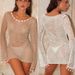 Women's Clothing Seashell Embellished Beach Cover-Up Dress – Long Sleeve Hollowed Knit Summer Dress For Women_ecoleips.com