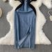 Retro Temperament Contrast Color Embroidery V Neck Denim Dress For Women Summer New Style Waist Slimming Slit Hip Long Skirt_ecoleips.com