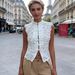 Y2K Aesthetic Solid Color Lace Crop Top Sleeveless Chinese Frog Button Vest Women's Summer Party Streetwear_ecoleips.com
