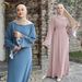 Loriya Long Sleeve Plus-Size Dress – Lace Cuff & Flattering Fit (LR1004, S-XL, Mist Blue/Green/Black/Coffee/Pink)_ecoleips.com