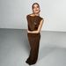 Women Elegant Formal Evening Dress, Asymmetrical One‑Shoulder Sleeve, Solid Color, High Slit Detail, Slim‑Fit Silhouette_ecoleips.com