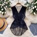 Mature Sophisticated Women's Vest Sheer Lace Detailing Back Fitted Waist Asymmetrical Design Outerwear_ecoleips.com
