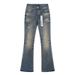 New Spring And Autumn Vintage Splash-Dye Ripped Rhinestone Jeans, High Street Washed Casual Trendy Slightly Flared Long_ecoleips.com