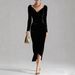 Velvet Wrap Dress With Thigh Slit – Women’s Slim-Fit Long Sleeve Bodycon Dress With Ruffle Details (Black/Red/Burgundy, S-XXL)_ecoleips.com