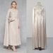 Women's Clothing Champagne Colored Rhinestone Embellished Round Neck Long Sleeve Maxi Dress Glossy Draped Fitted Waist Formal Women's Dress_ecoleips.com