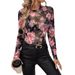 Women's Clothing New Elegant Rose Flower Print Small Stand Collar Mesh Slim Fit Tops For Women_ecoleips.com