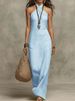 Elegant Sleeveless Summer Party Dress Sexy Halter Hight Waist Solid Color Gowns Women's Fashionable Draped Slim Fit Long Dress_ecoleips.com