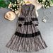 Retro High-End Lace Patchwork Leopard Print Stand Collar Dress for Women Elegant Full Skirt Belted Waist Summer Style European And American_ecoleips.com