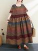 2026 New Summer Cotton Linen Short Sleeve Vintage Striped Print Dresses For Women Long Fashion Dress Elegant Vestidos Robe Femme_ecoleips.com