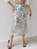 K Women's Fashion Solid Color Elegant High Waist Tight Medium Length Glitter Wrapped Hip Skirt_ecoleips.com