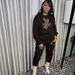 Women's Clothing Fleece Lined Two Piece Set Crew Neck Casual Printed Sweatshirt Set_ecoleips.com