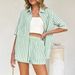 Voya Women's European American Vacation Striped Shirt And Shorts Two-Piece Set Women's Clothing Casual Suit_ecoleips.com