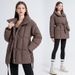 Women's Mid-Length Belted Puffer Coat Winter Fashion Outerwear – Slim Fit With Detachable Hood, Black/White/Coffee_ecoleips.com