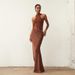 Hot Selling New Women's Round Neck Sleeveless Slim Fitting Patchwork Long Skirt Fashionable Hollow Out Dress_ecoleips.com