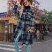 Overseas Trade New Large-size Women's Medium And Long Lazy Loose Autumn And Winter Plaid Long-sleeved Woolen Jacket_ecoleips.com