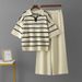 Women's Striped Polo Collar Knitted Suit Two Piece Set European American Style Casual Loose Wide Leg Pants Summer Outfit_ecoleips.com