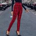 Women's Clothing High Waisted Plaid Leggings For Women Casual Stretch Skinny Jeans Pencil Pants Outerwear Popular_ecoleips.com