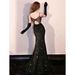 Elegant Black Mermaid Evening Gown With High Slit And Sparkling Accents For Banquet Party Performance_ecoleips.com