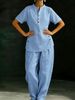 New Women's Clothing Distressed Retro Cotton Linen Two Piece Set Loose Fitting Button V Neck Casual Suit_ecoleips.com