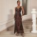 Women's Clothing Deep V Neck Suspender Sequin Dress Party Dress Long Skirt_ecoleips.com