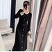 Women's Clothing Elegant Black Long Dress Autumn Winter Heavy Beaded French Retro Knit Sophisticated Base For Formal & Casual_ecoleips.com