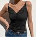 Lace Trim Spliced Ribbed Deep V Camisole, European And American Summer New Women's Clothing, Cropped Sexy Slim-fit Tank_ecoleips.com