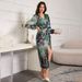 Elegant V Neck Cardigan Dress for Women Slim Fit Print Design Tie Waist Stylish Foreign Trade Wear New Arrival_ecoleips.com