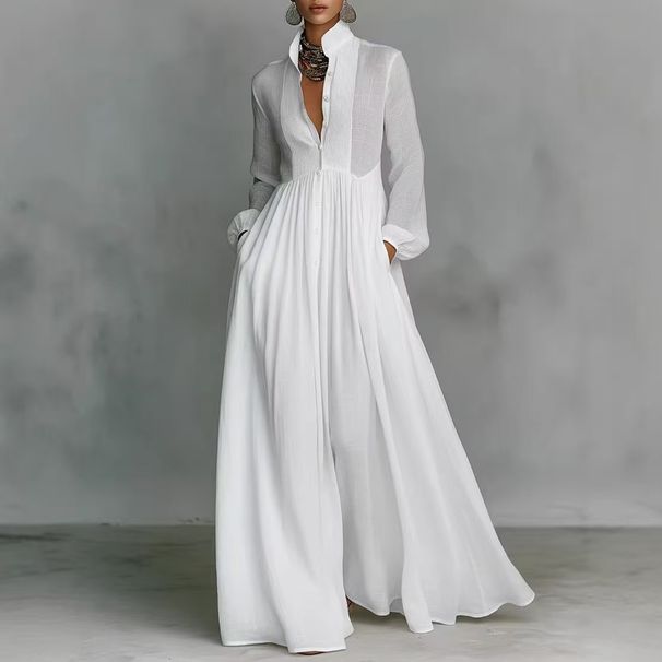 Elegant Slim-Waist Maxi Dress French-Inspired Ruffle Design Lantern Sleeves All-Season Versatility Women's Fashion_ecoleips.com