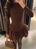 TARUXY Ruffled Splice Mini Dress For Women Solid Long Sleeve Office Lady Dress 2025 Spring New Slim Female Casual Frill Dress_ecoleips.com