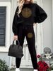 Women's Clothing Trousers Plus Velvet Fleece-Lined Long Sleeve Tracksuit Set With Geometric Print – Comfortable Casual Outfit For Winter_ecoleips.com