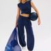 European American Style Women's Two-Piece Set Solid Color Casual Suit Short Sleeveless Top And Sweatpants With Pockets_ecoleips.com