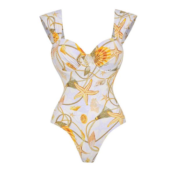 Women's Shell-Print One-Piece Swimsuit With Underwire & Matching Cover-Up – High Waist, Adjustable Straps, UPF 50+_ecoleips.com