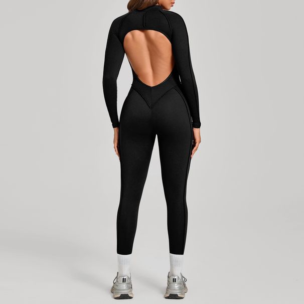 K Three Dimensional Splicing Half Zip Long Sleeved Fitness Yoga Jumpsuit For Women, Backless Tight Fitting Sports Jumpsuit_ecoleips.com