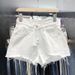 K Wearing Denim Shorts Outside The Hole, Women's New High Waisted Slimming Tassel Wide Leg Pants_ecoleips.com