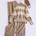 Women's Clothing Early Spring Stylish Age Reducing Striped V Neck Knitted Cardigan + Color High Waist Wide Leg Pants Fashionable Two Piece Suit_ecoleips.com