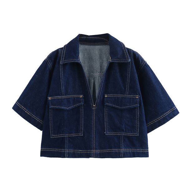 Women's Clothing New Short Denim Shirt Double Breasted Denim Skirt Pants_ecoleips.com