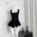 Premium Selection: Elegant Square Neck Camisole For Women, Summer Fit, Slimming, Versatile, Knitted With Ruffled Hem_ecoleips.com