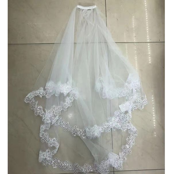 Elegant Double-Layer Wedding Veil With Comb – Sparkling Lace Trim Bridal Headpiece (60-80cm, Ivory/White)_ecoleips.com