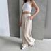 Pure Color Casual Utility Pants Women's Drawstring Waist Loose-Fit Straight Leg Trousers for Spring Autumn Daily Wear_ecoleips.com