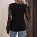 European And American Cross-border 2026 Lace V-neck Patchwork Loose Long-sleeve Solid Color T-shirt Slimming Top_ecoleips.com