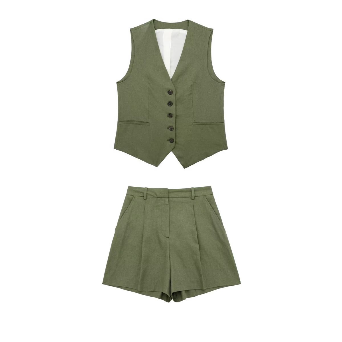 Women's Linen Vest & Shorts Set – Breathable Workwear-Inspired Two-Piece Outfit (Xs-L, 12 Colors)_ecoleips.com