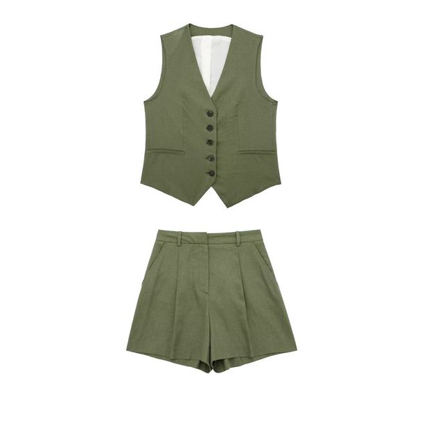 Women's Linen Vest & Shorts Set – Breathable Workwear-Inspired Two-Piece Outfit (Xs-L, 12 Colors)_ecoleips.com