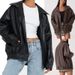 Aria Basics Spring Autumn Hot-Selling European And American Jacket Motorcycle Style Loose Top Turn-Down Collar Elastic Waist_ecoleips.com