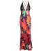 Women's Sexy Deep V Sleeveless Long Dress Summer Print Design Fashion Cross Suspender Border_ecoleips.com