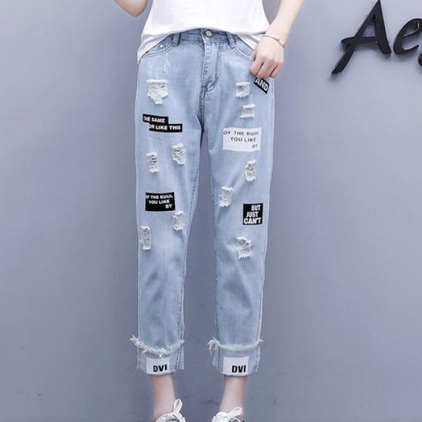 European Station New Heavy Duty Casual High Waist Slim Hot Brick Slim All Match Straight Nine Point Jeans Women's Trend_ecoleips.com